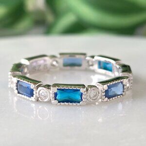 Swarovski Sapphire blue stackable eternity band ring, 925 Sterling Silver
